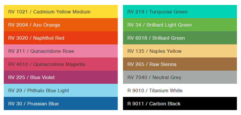 color chart for spray paint