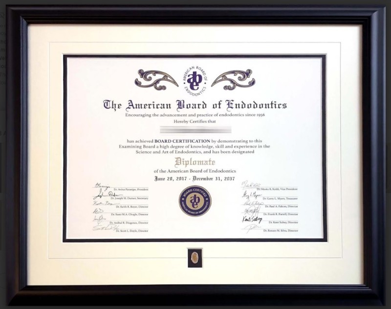Image of American Board of Endodontics Diploma & Pin
