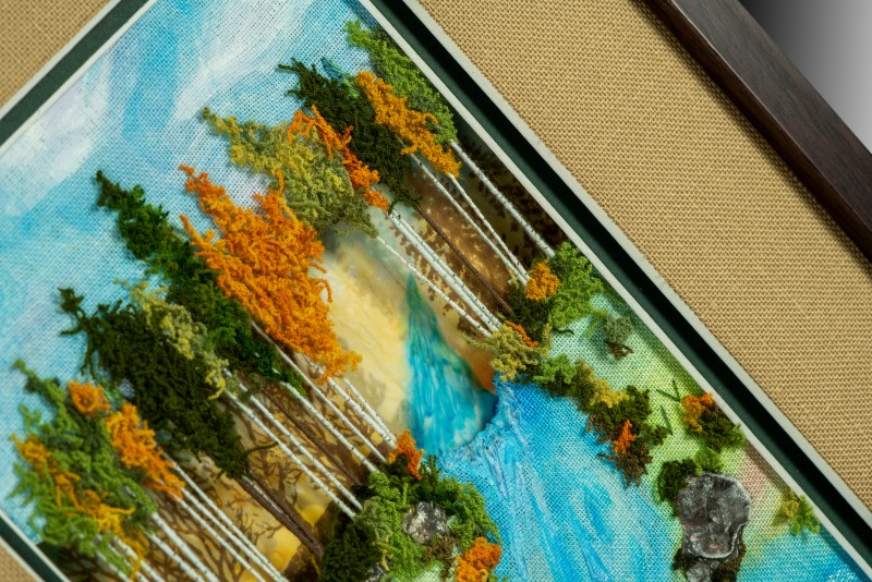 Detail of mixed media picture framing