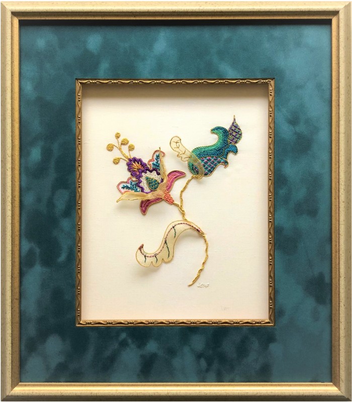 Image of Jacobian Stitchwork in Gold Frame 