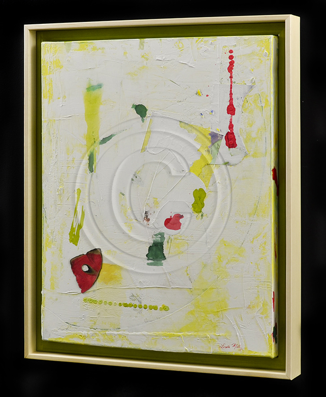 Side view of abstract painting in picture frame