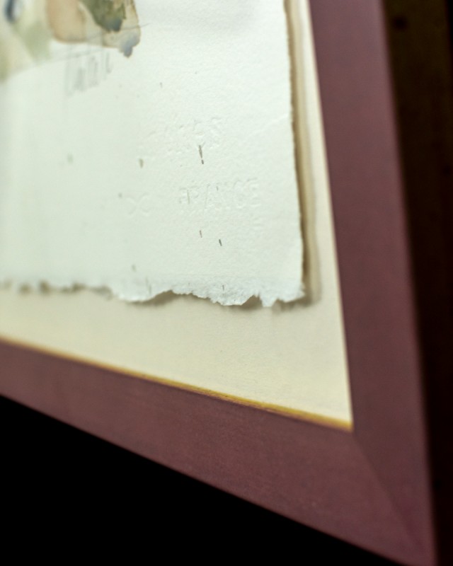 Detail of floated watercolor in picture frame