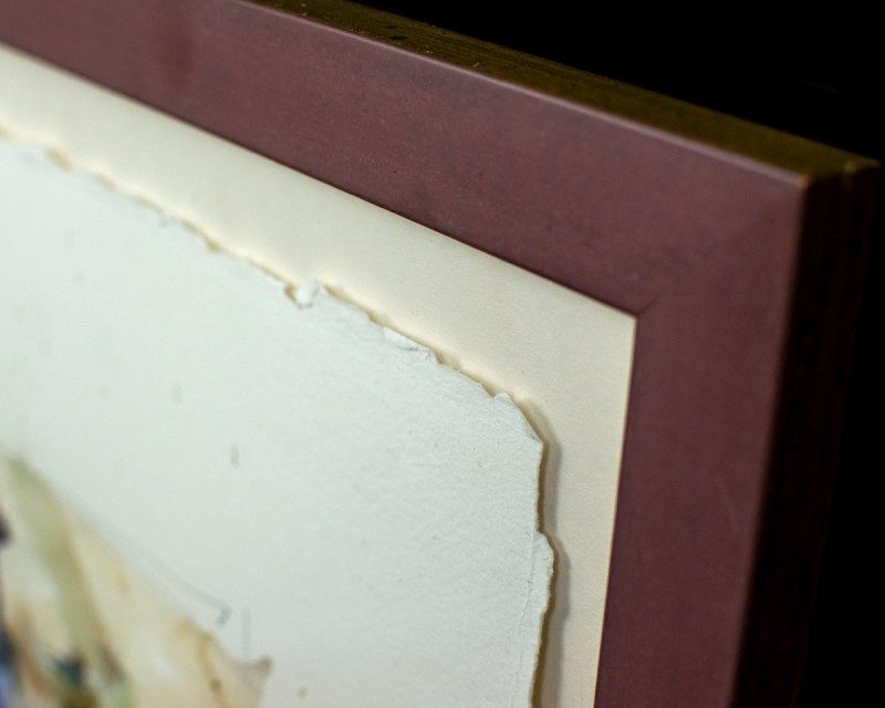 Detail of floated watercolor in picture frame